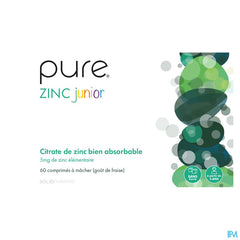 PURE ZINC JUNIOR. 5mg de zinc élémentaire (sous forme de citrate) au goût de fraise