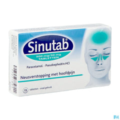 Sinutab® comprimés 500 mg/30 mg traite les symptômes du rhume et de la grippe tels que la congestion nasale, les maux de tête et/ou la fièvre, 15 comprimés.