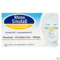 RhinoSinutab® comprimés soulage les symptômes allergiques tels que la congestion nasale, les éternuements, l’écoulement nasal et les démangeaisons du nez et des yeux, 14 comprimés