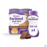 Fortimel Multi Fibre 1.5kcal Arôme Chocolat Complément Nutritionnel Dénutrition Bouteilles 4x200ml