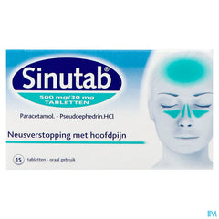 Sinutab® comprimés 500 mg/30 mg traite les symptômes du rhume et de la grippe tels que la congestion nasale, les maux de tête et/ou la fièvre, 15 comprimés.
