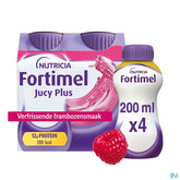 Fortimel Jucy Plus Arôme Framboise Sensation Fraîcheur Complément Nutritionnel Dénutrition Bouteilles 4x200ml