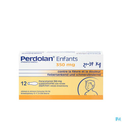 Perdolan® Enfants, suppositoires avec 350 mg de paracétamol, pour le traitement symptomatique de la fièvre et de la douleur chez les enfants, 12 suppositoires