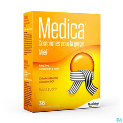 Medica comprimés pour la gorge sans sucre Miel 36 pcs - mal de gorge