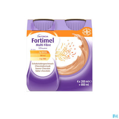 Fortimel Multi Fibre 1.5kcal Arôme Chocolat Complément Nutritionnel Dénutrition Bouteilles 4x200ml
