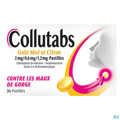 Collutabs Pastilles Miel & Citron 36 comprimés - contre les maux de gorge