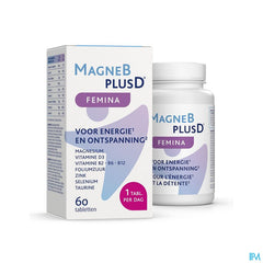 MagneBplusD Femina - Magnésium, Vitamine D, Vitamines B, Acide Folique, Zinc, Sélénium, Taurine - 60 comprimés