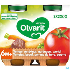 Olvarit Petit Pot Repas Bébé Dès 6 Mois Boeuf Tomate PdT x200g