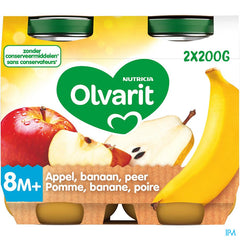 Olvarit Compote Bébé Dès 8 Mois Pomme Banane Poire 2x200g