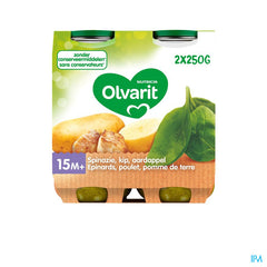 Olvarit Petit Pot Repas Bébé Dès 15 Mois Epindard Poulet PdT 2x250g