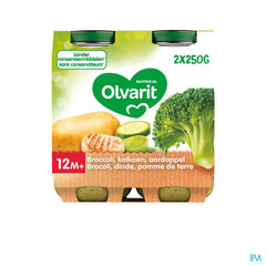 Olvarit Petit Pot Repas Bébé Dès 12 Mois Brocoli Dinde PdT 2x250g