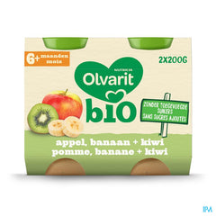 Olvarit Bio Compoté Bébé Dès 6 Mois Pomme Banane Kiwi 2x200g