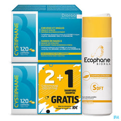 Cystiphane Cheveux Et Ongles Promopack 2x120 Comprimés + Shampoing Ultra Doux 200 ml Gratuit