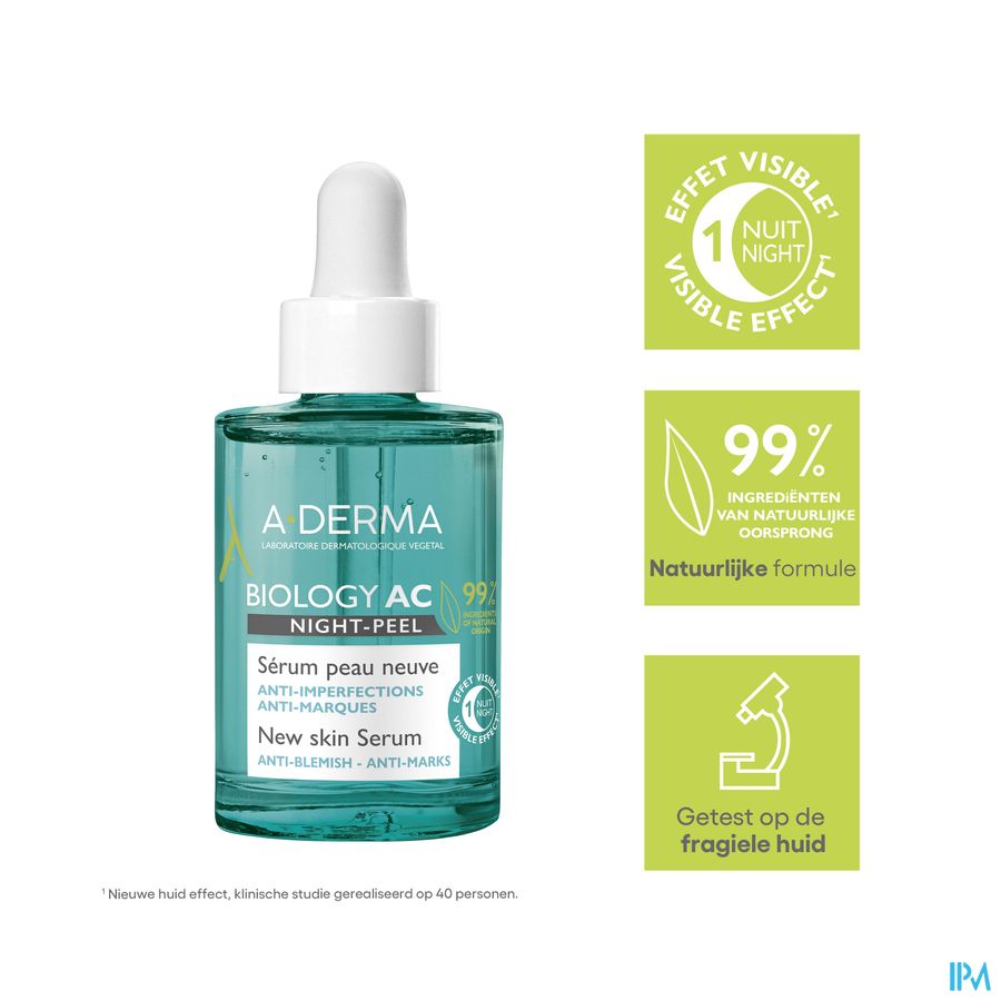 A-DERMA  BIOLOGY AC NIGHT-PEEL Sérum anti-imperfections - Effet peau neuve - Points noirs, acné