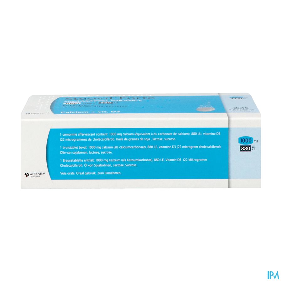 Steovit Forte Orange 1000mg/880 U.I. Calcium & Vit D 30 comprimés effervescents
