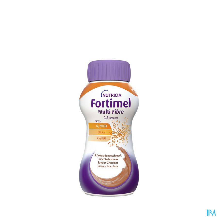 Fortimel Multi Fibre 1.5kcal Arôme Chocolat Complément Nutritionnel Dénutrition Bouteilles 4x200ml