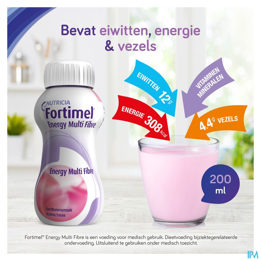Fortimel Energy Multifibre Goût Fraise Bouteilles 4x200ml
