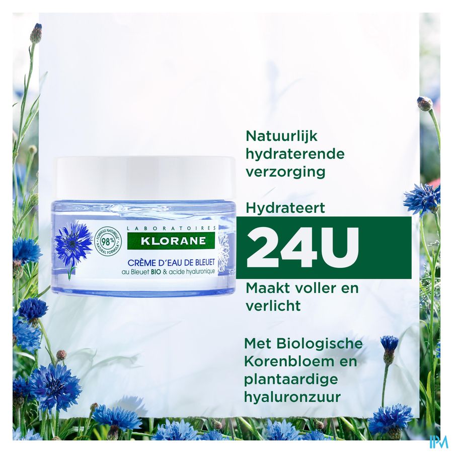 Klorane - Crème d’Eau de Bleuet au Bleuet BIO et Acide hyaluronique - Visage et yeux crème rafraichissante et défatigante
