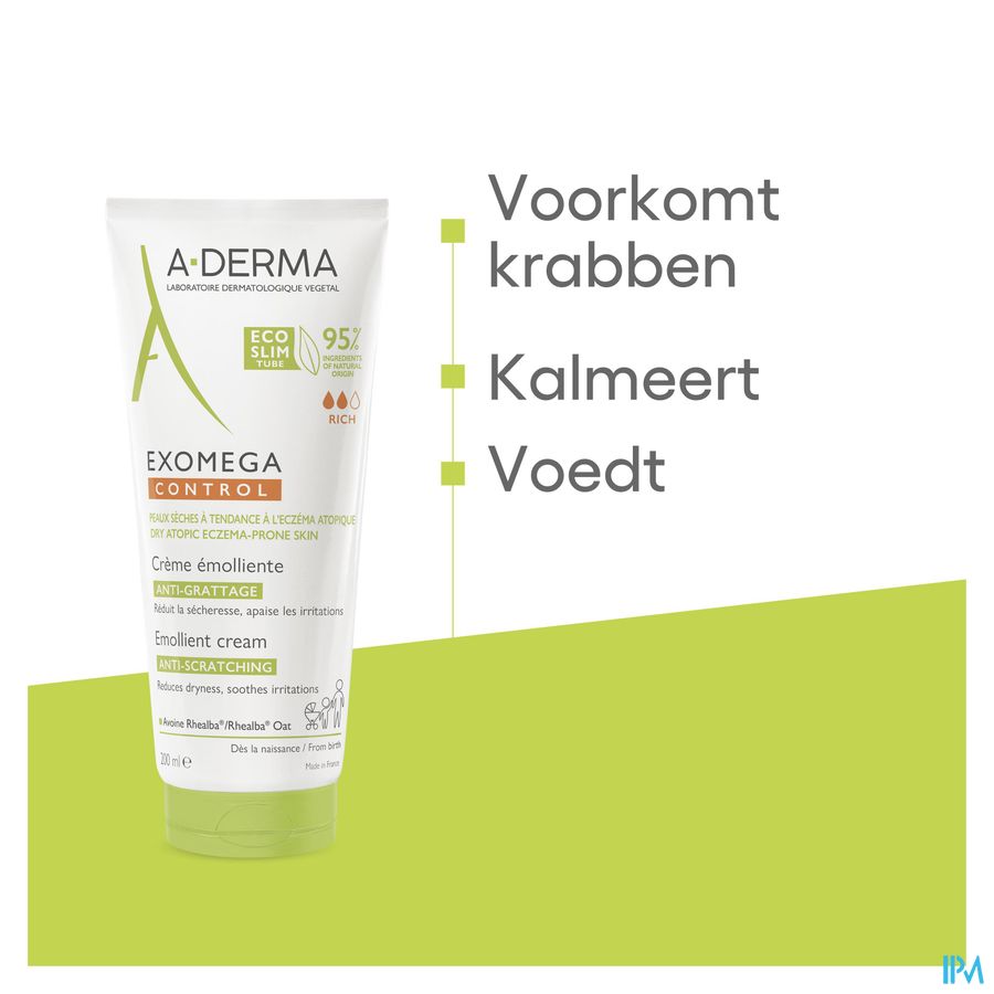 A-DERMA — EXOMEGA CONTROL — CRÈME ÉMOLLIENTE anti-grattage peau à tendance atopique