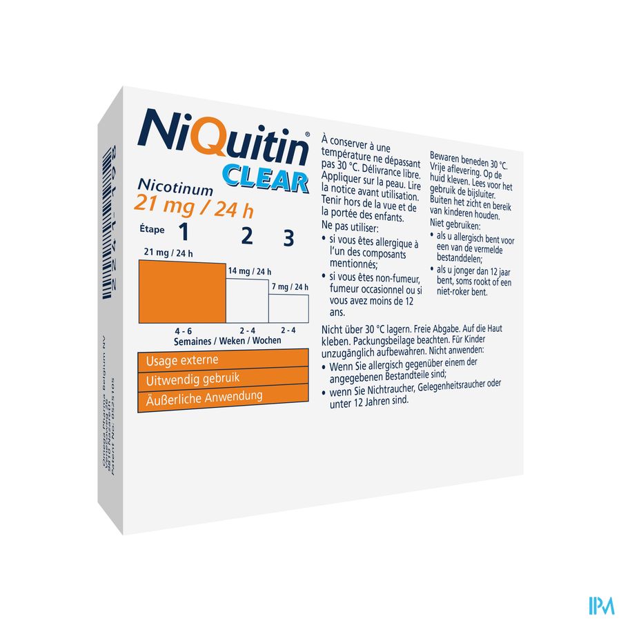 Niquitin® Clear Patch 21 Mg 21 P. – Arrêter De Fumer – 24H Sans Besoin