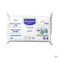 Mustela lingettes coton Bio à l'eau 60 pcs