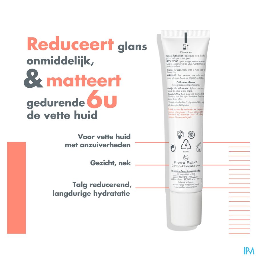 Eau Thermale Avène CLEANANCE Soin Matifiant Sébo-réducteur - Peaux Grasses à Imperfections