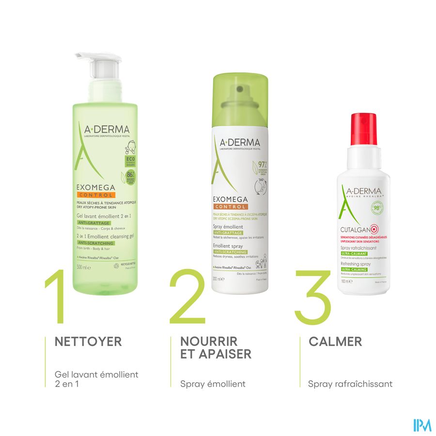 A-DERMA — EXOMEGA CONTROL — SPRAY ÉMOLLIENT anti-grattage - Peaux sèches à tendances atopique