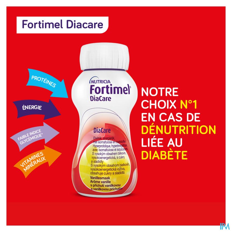 Fortimel DiaCare Arôme Chocolat Complément Nutritionnel Dénutrition Bouteilles 4x200ml
