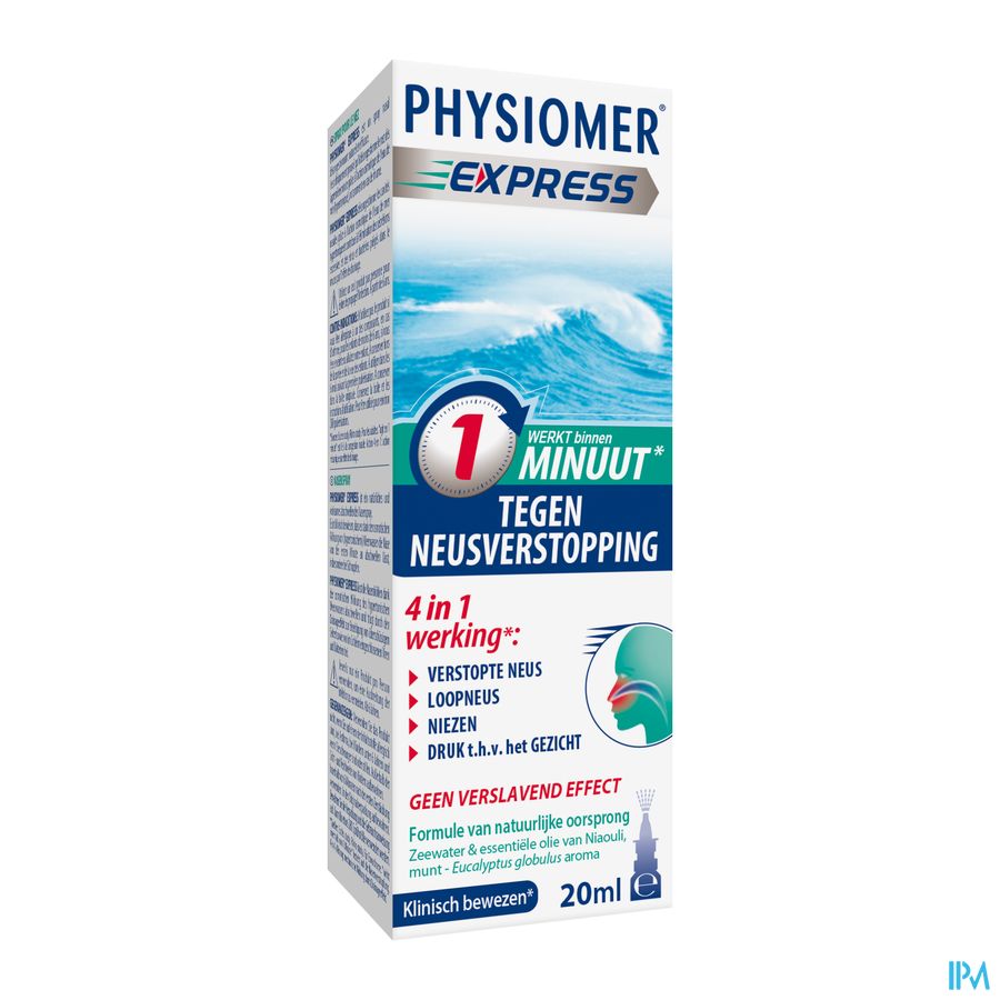 Physiomer®Express (1 Min(1)) Spray nasal 20ml. Nez bouché, nez coulant, éternuement.