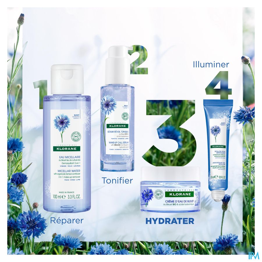 Klorane - Crème d’Eau de Bleuet au Bleuet BIO et Acide hyaluronique - Visage et yeux crème rafraichissante et défatigante
