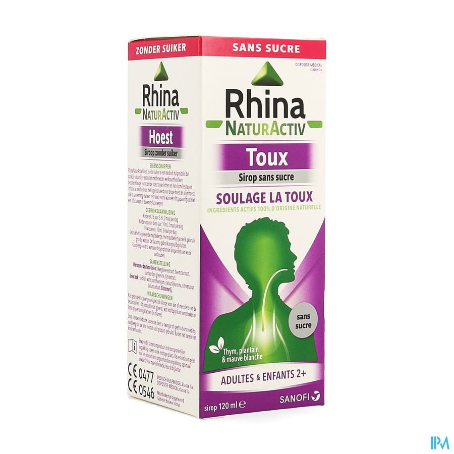 Rhina Naturactiv 120ml sans sucre - Toux sèche, Toux grasse, Gorge irritée