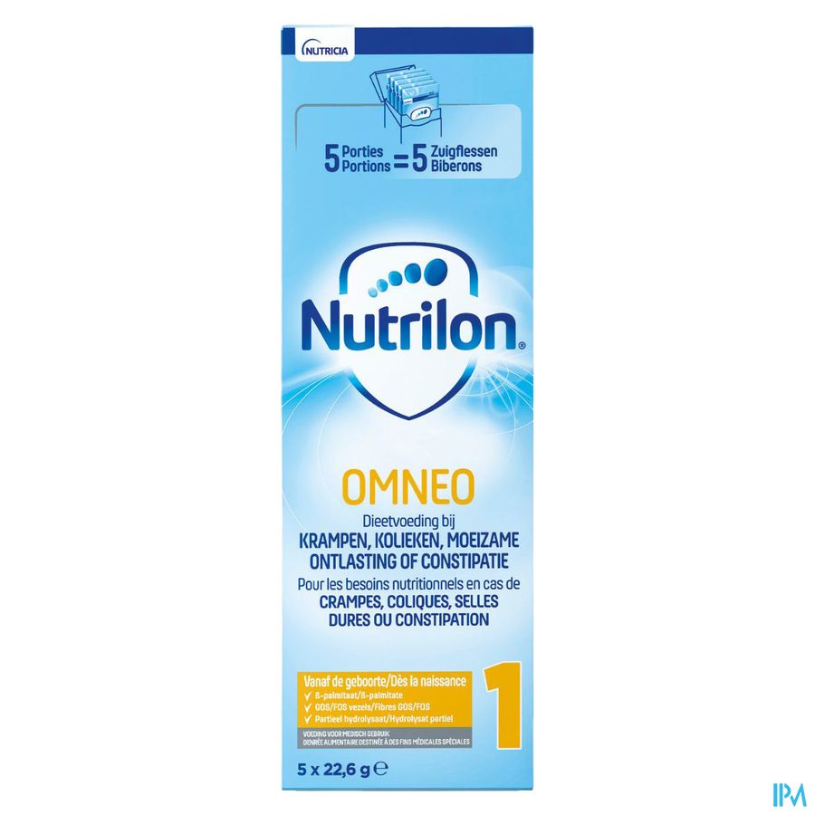 Nutrilon Omneo 1 | Crampes, Coliques, Selles dures, Constipation | Lait Bébé 0-6 mois  | Lait en Poudre pour Biberon | Sachets 5x23g