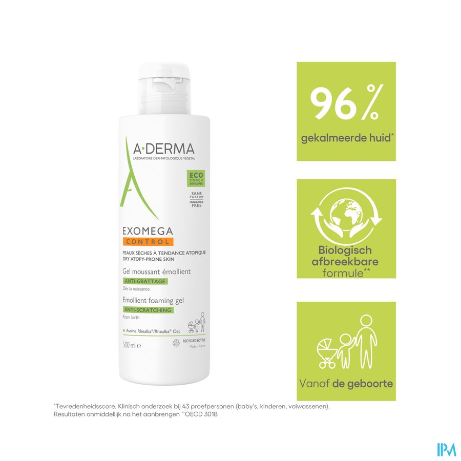 A-DERMA - EXOMEGA CONTROL GEL MOUSSANT ÉMOLLIENT ANTI-GRATTAGE - Peaux à tendance atopique