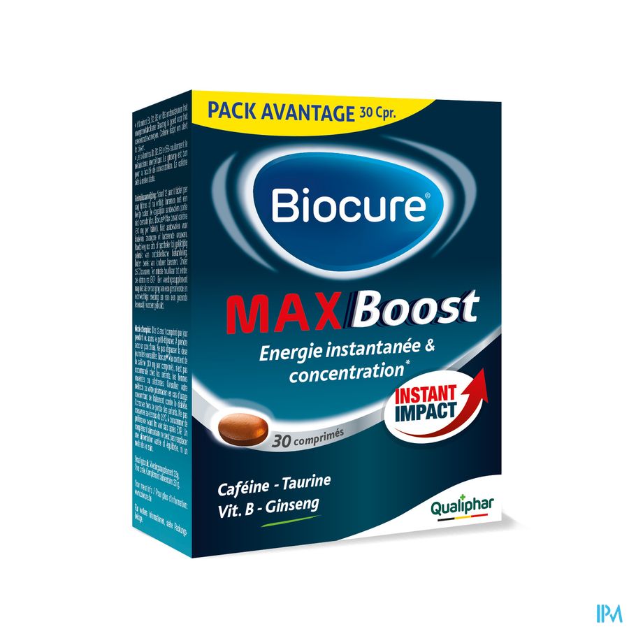 Biocure MAX Energie instantanée, concentration, vitamine - 30 comprimés