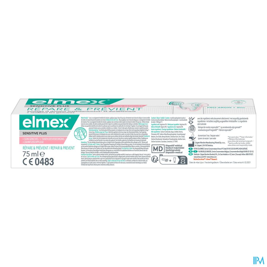 Elmex Dentifrice Sensi.plus Repare&prev. 75ml Nf