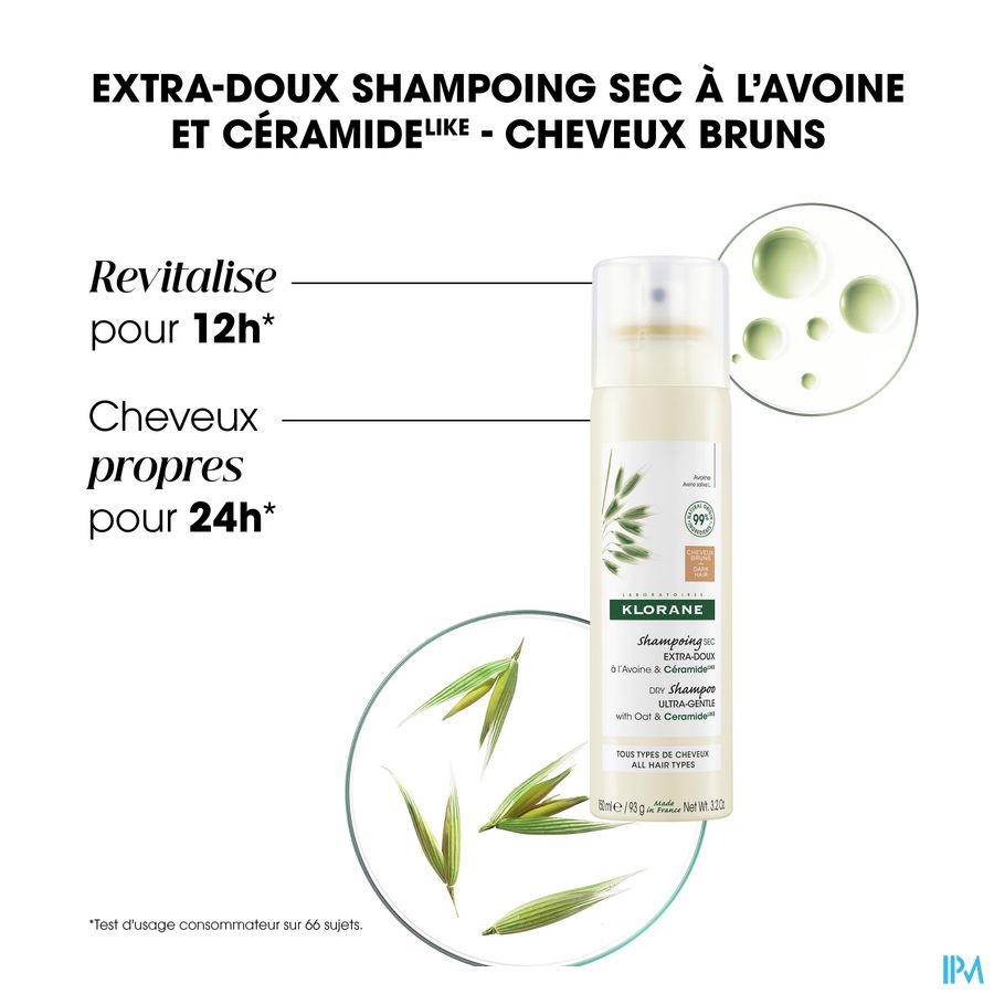 Klorane Shampoing sec teinté extra-doux - Cheveux châtains à bruns - à l'Avoine & Céramideᴸᴵᴷᴱ