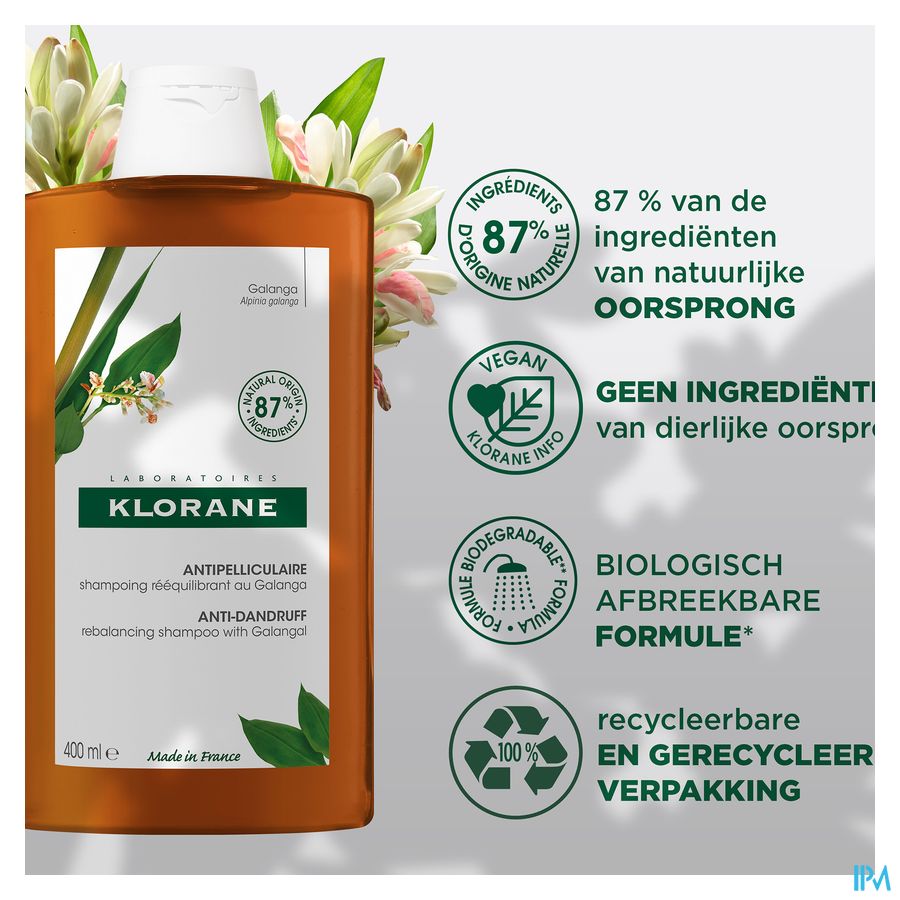 Klorane — Shampoing Rééquilibrant Antipelliculaire au Galanga — Pellicules libres