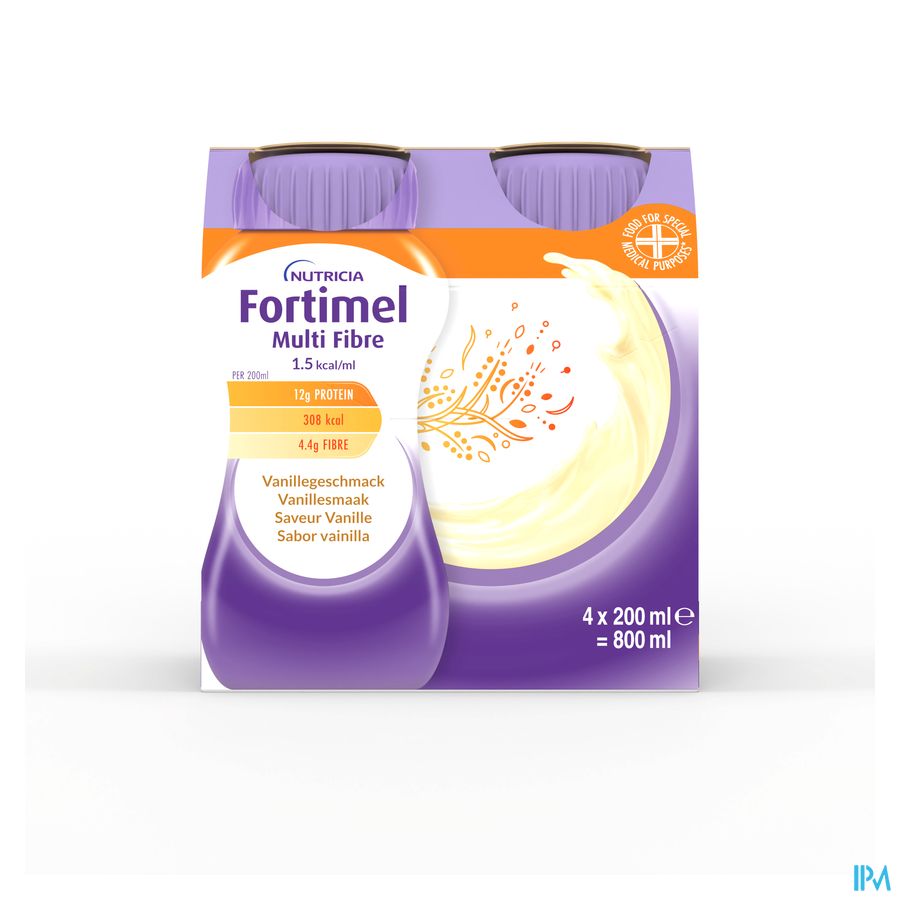 Fortimel Multifibre 1.5kcal Arôme Vanille Complément Nutritionnel Dénutrition Bouteilles 4x200ml