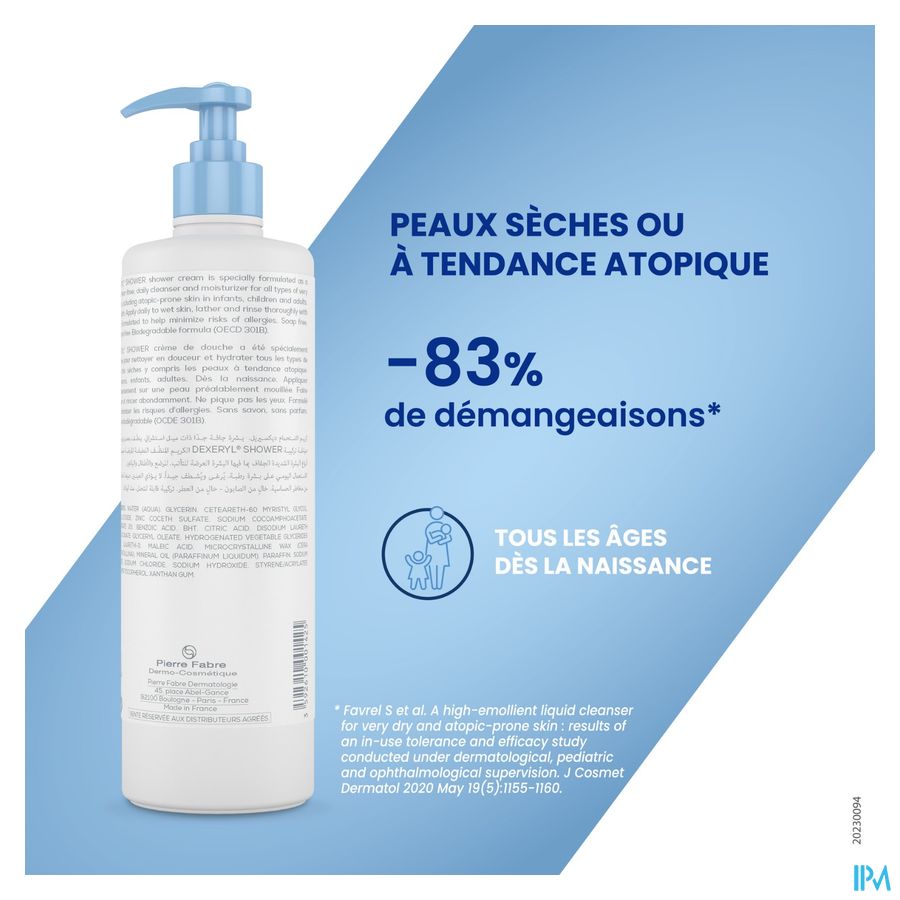 DEXERYL SHOWER Crème de douche 500 ML Hygiène peau sèche et à tendance atopique