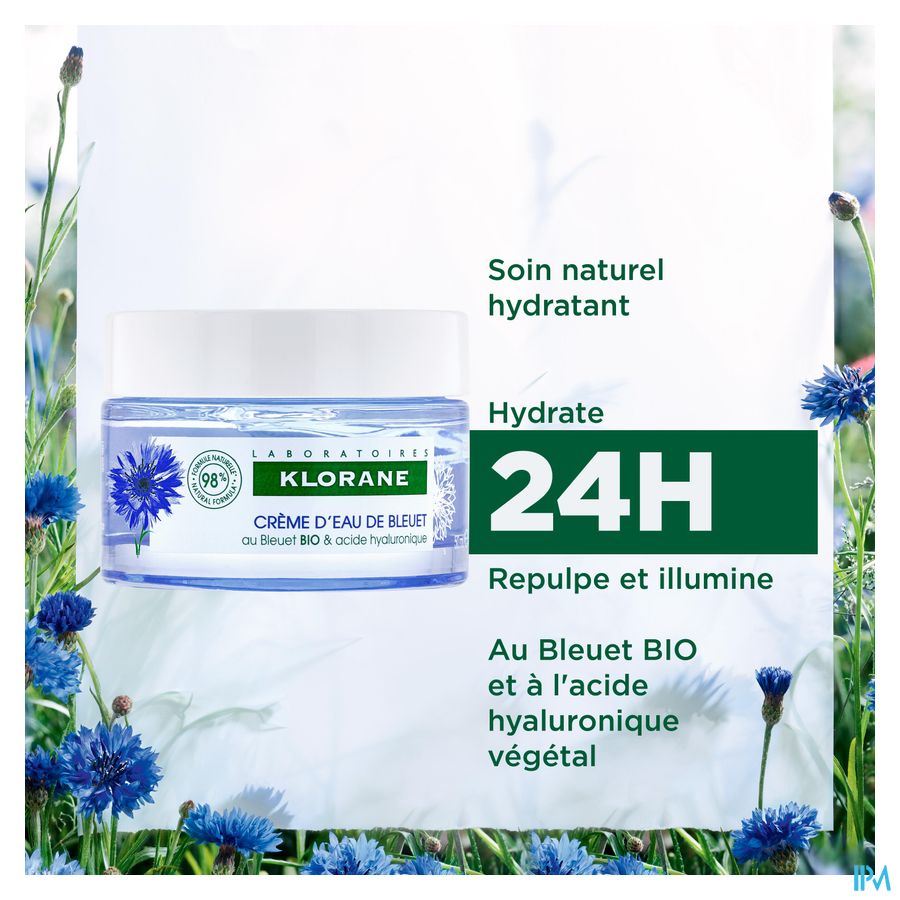 Klorane - Crème d’Eau de Bleuet au Bleuet BIO et Acide hyaluronique - Visage et yeux crème rafraichissante et défatigante