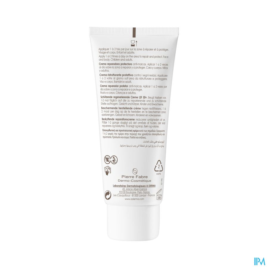 A-DERMA - EPITHELIALE A.H ULTRA SPF50+ CREME REPARATRICE ET PROTECTRICE ANTI-MARQUES - Peaux fragilisées, anti-marques cicatricielles et pigmentaires, post-acte dermatologique ou esthétique superficiel 100ml