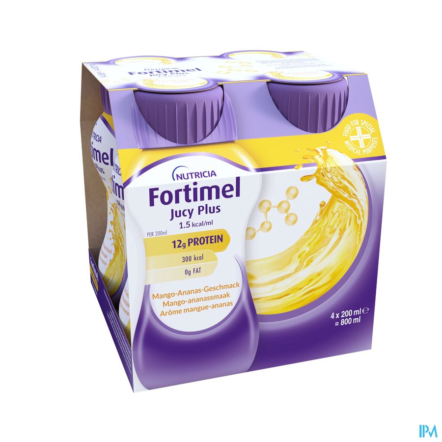Fortimel Jucy Plus Arôme Mangue Ananas Complément Nutritionnel Dénutrition Bouteilles 4x200ml