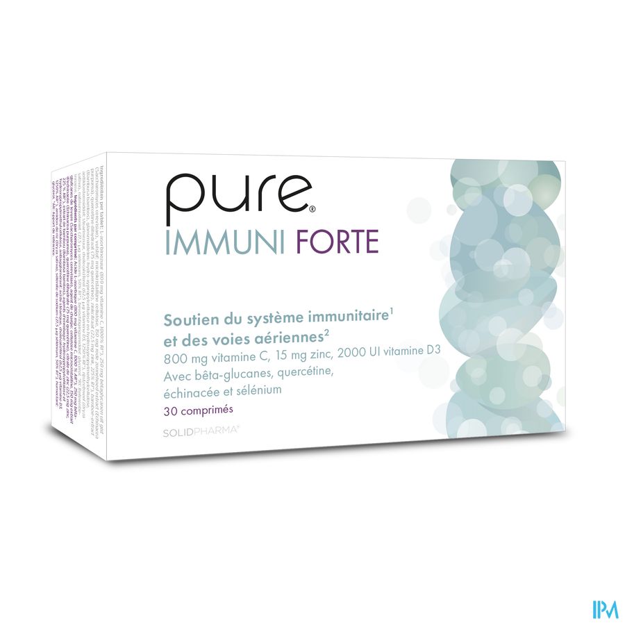 Pure Immuni Forte. Adultes. Vitamine C, D, Zinc, Selenium. Immunité. 30 comprimés.