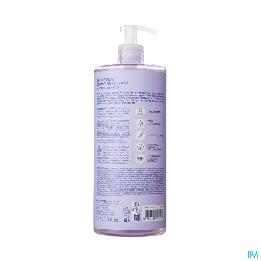 Aqua Gel Douche Dermo Nettoyant Bio Fl Pompe 1l