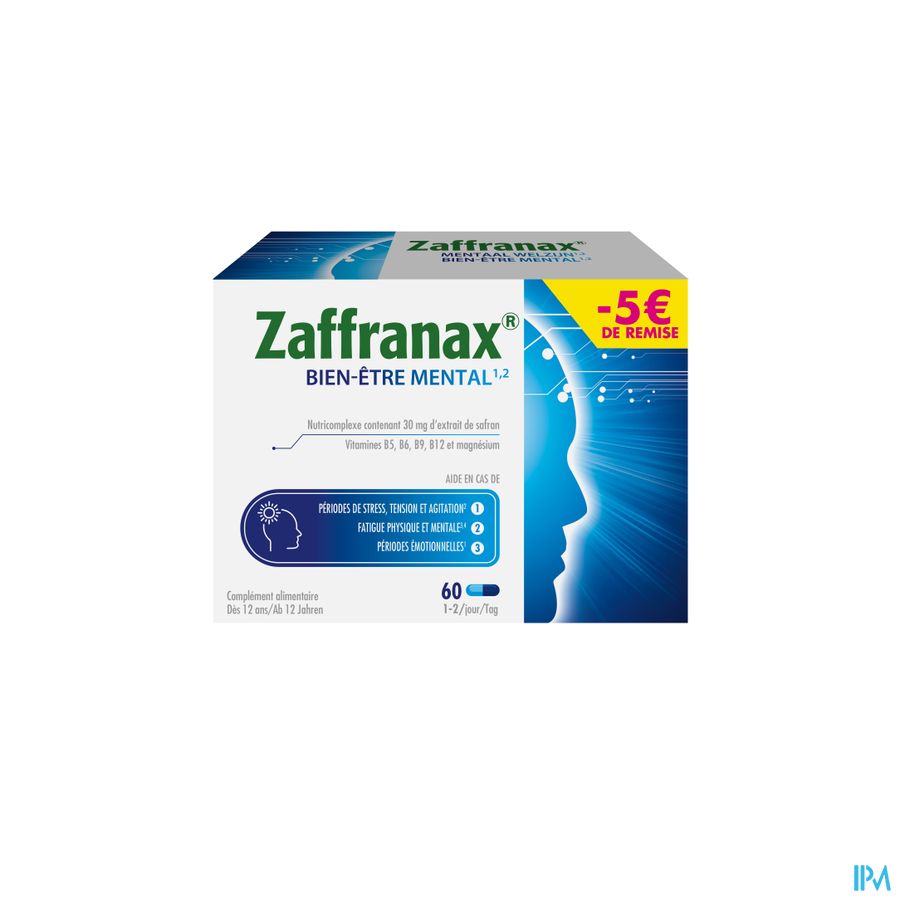 Zaffranax® Bien-être Mental 60 Gélules - 5 € - Stress (4), Fatigue (3), Émotionnel (1)