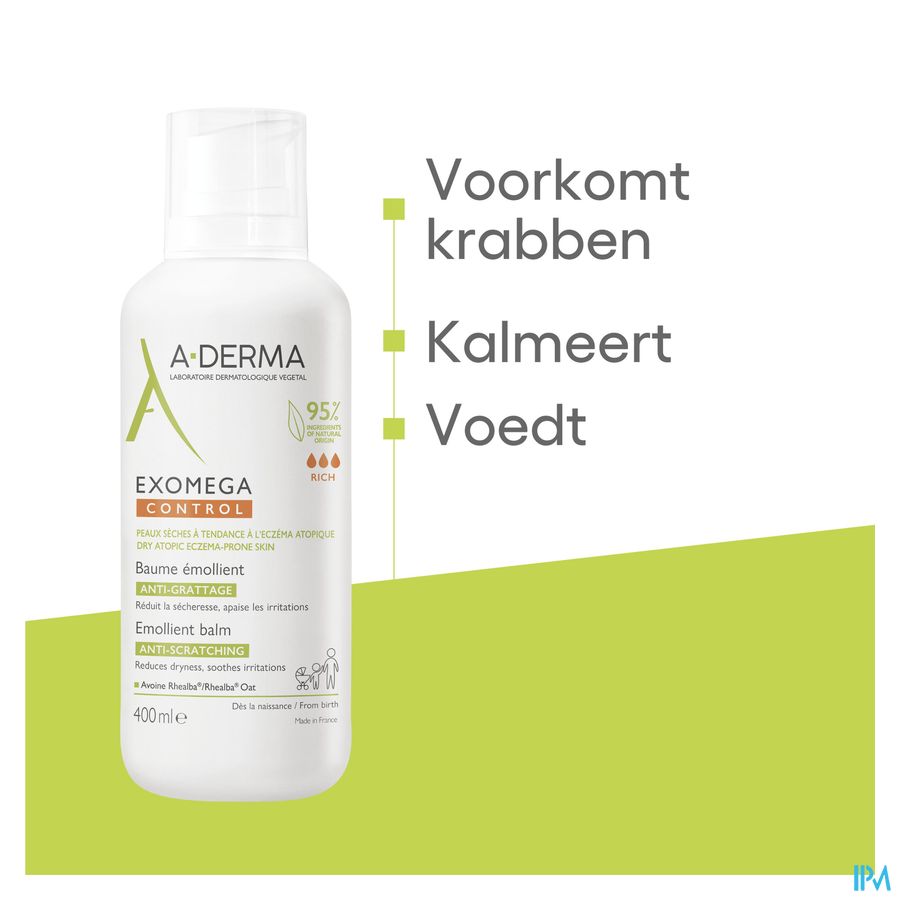 A-Derma Exomega Control Baume emollient Anti-grattage peau à tendance atopique 400ml