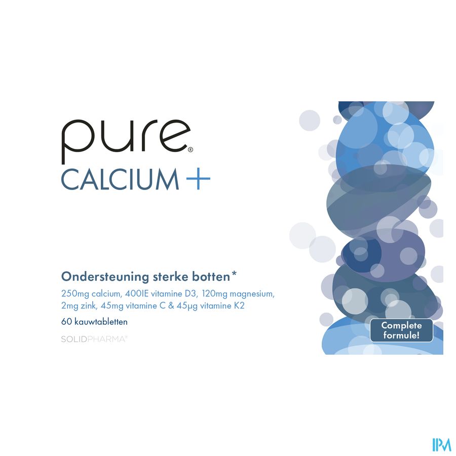 Pure Calcium + Synergistes de Calcium 60 comprimés à mâcher formule pour les os