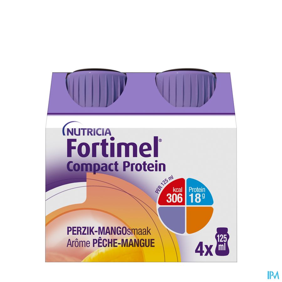 Fortimel Compact Protein Goût Pêche-mangue Bouteilles 4x125 ml