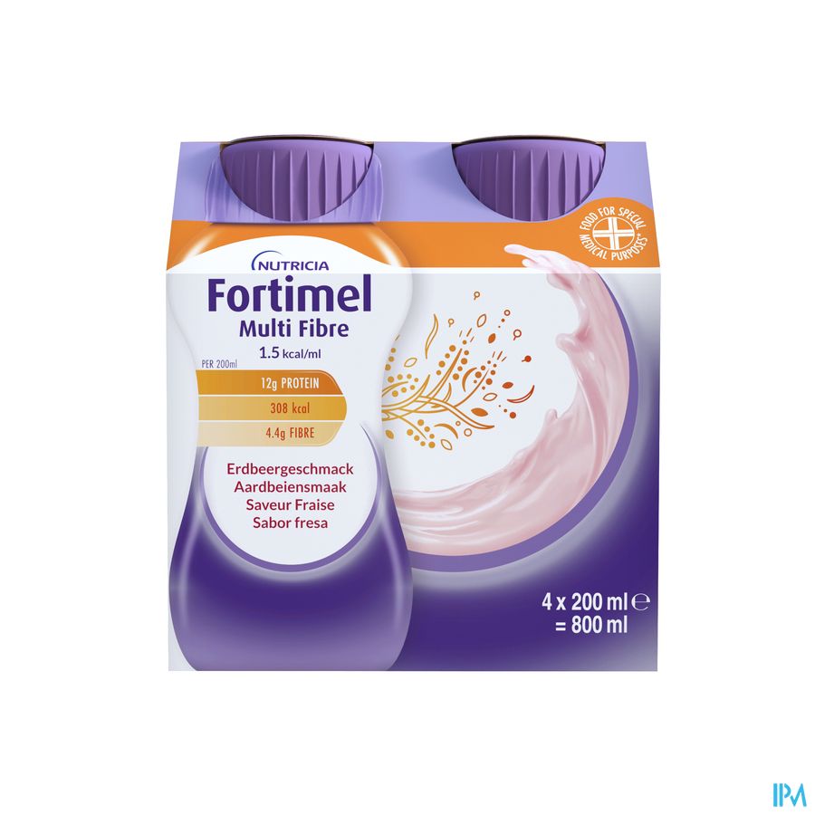 Fortimel Multifibre 1.5kcal Arôme Fraise Complément Nutritionnel Dénutrition Bouteilles 4x200ml