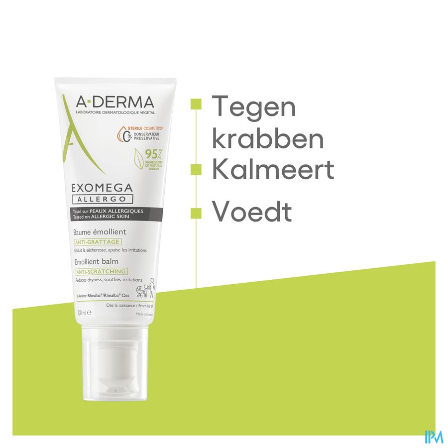 A-DERMA — EXOMEGA ALLERGO - BAUME ÉMOLLIENT COSMETIQUE STERILE -  Peaux allergiques anti-grattage démangeaisons